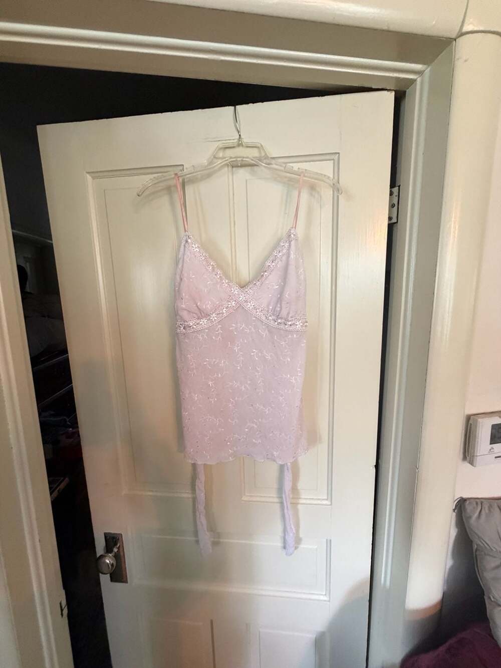 Wet Seal Y2K Floral Embroidered Cami Tank Top with Lace Trim and Side Ties